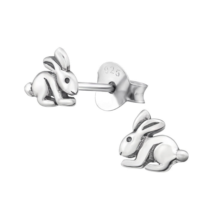 Joy|S - Zilveren konijn oorbellen - 6.5 x 5.5 mm - geoxideerd - kinderoorbellen