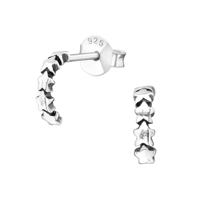 Joy|S - Zilveren ster oorringen stud - halve maan 8 mm / 2 mm oorringen - 5 sterretjes - geoxideerd
