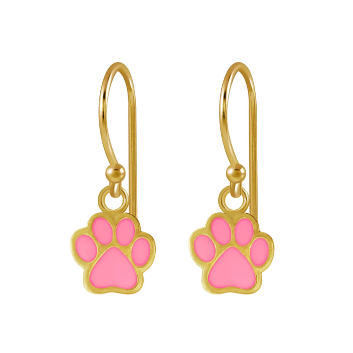 Joy|S - Zilveren kat hond dierenpoot oorbellen - roze - oorhangers - goudplating