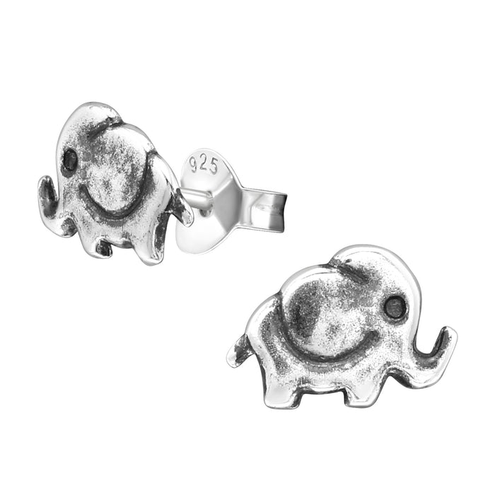 Joy|S - Zilveren olifant oorbellen - 9 x 6 mm - geoxideerd