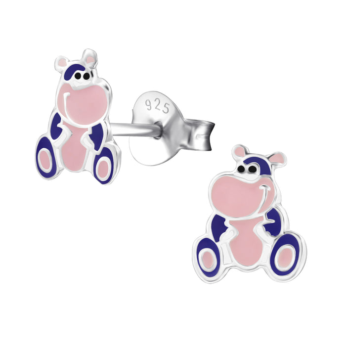 Joy|S - Zilveren nijlpaard oorbellen - 7 x 8 mm - kinderoorbellen