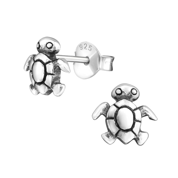 Joy|S - Zilveren baby schildpad oorbellen - 7 mm oorknopjes - geoxideerd
