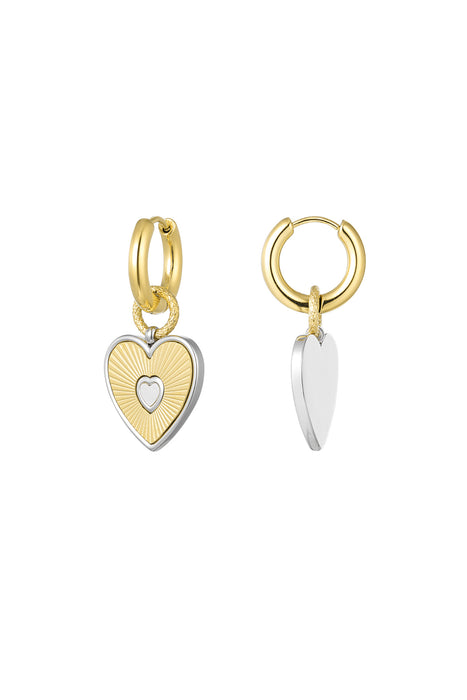 Joy Ibiza - hartje bedel oorbellen - oorringen met hartje in hartje hanger - 2 kleuren: goud zilver - klap scharnier - ear party boho - bohemian style - stainless steel - ip/pvd goldplated
