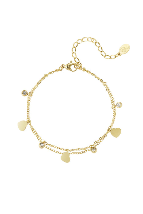 Joy Ibiza - hartjes armband - drie hartjes - double layer - lobster sluiting - armband party boho - bohemian style - stainless steel - ip/pvd goldplated