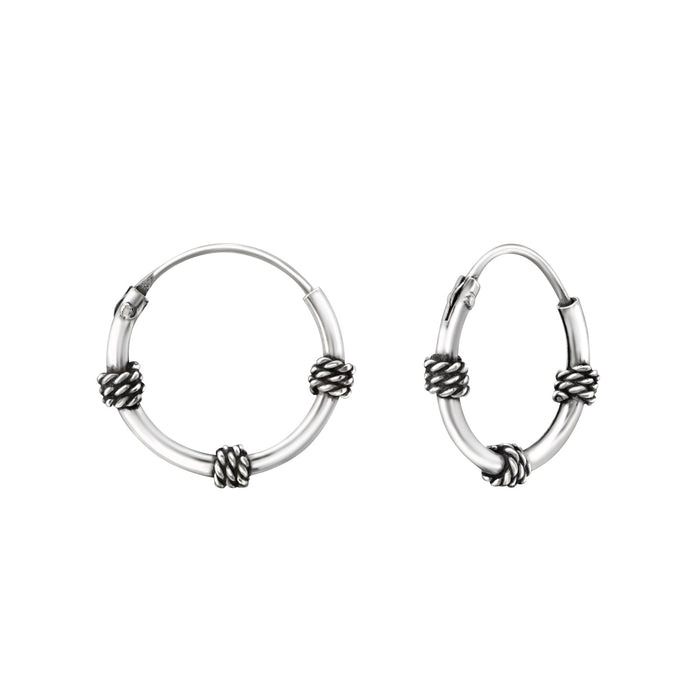 Joy|S - Zilveren Bali oorringen 12 mm - geoxideerd - t41