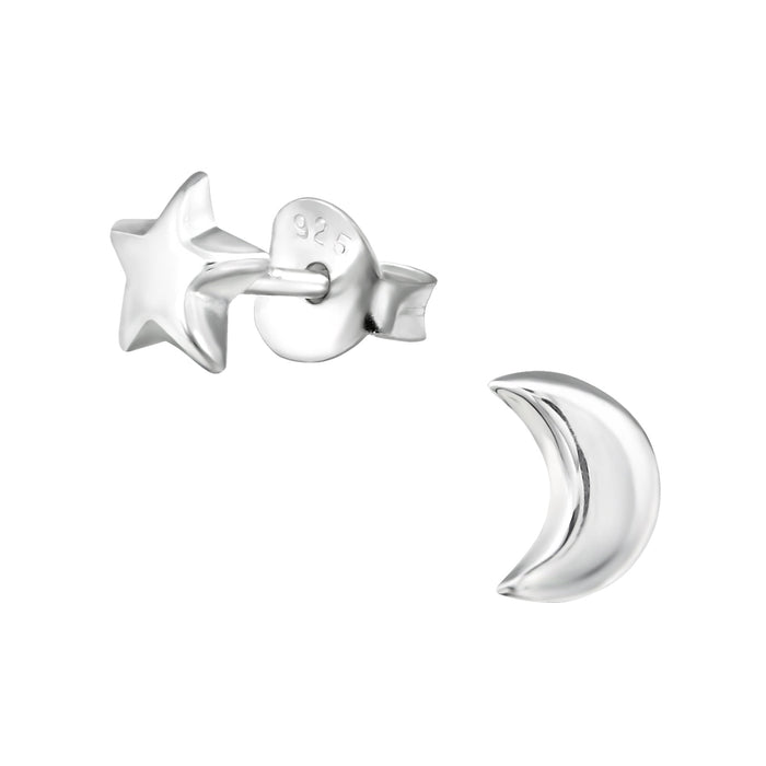 Joy|S - Zilveren ster maan oorbellen 5 x 6 mm