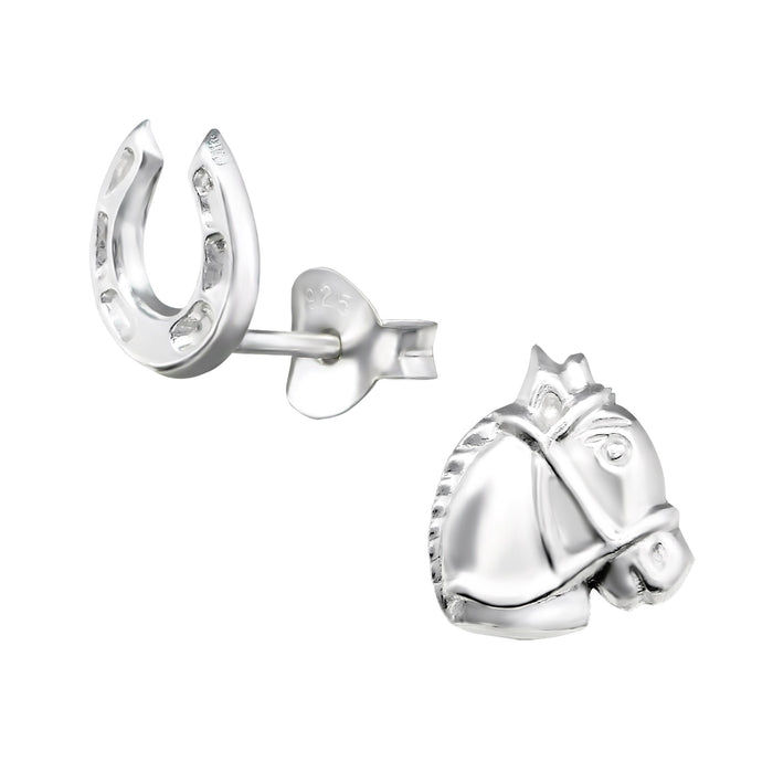 Joy|S - Zilveren paard en hoefijzer oorbellen 8 mm
