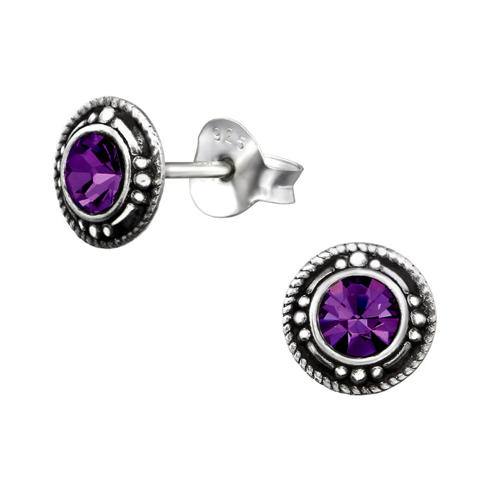 Joy|S - Zilveren Bali classic oorbellen 7 mm amethist paars