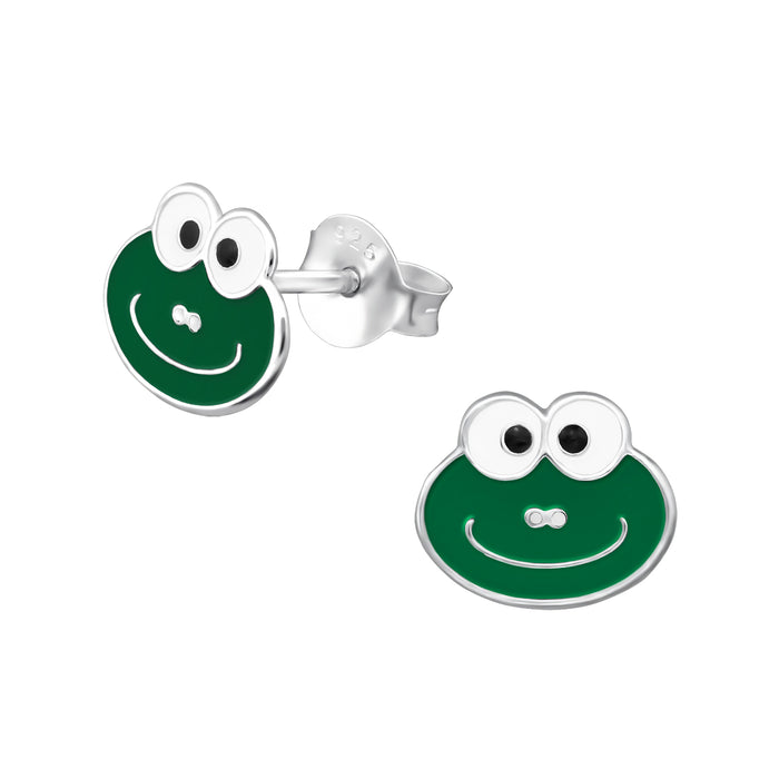 Joy|S - Zilveren kikker oorbellen 7 x 8 mm groen