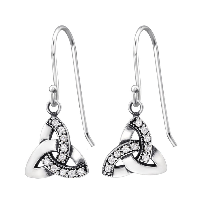 Joy|S - Zilveren Keltisch oorbellen - Trinity knoop - geoxideerd - zirkonia - oorhangers