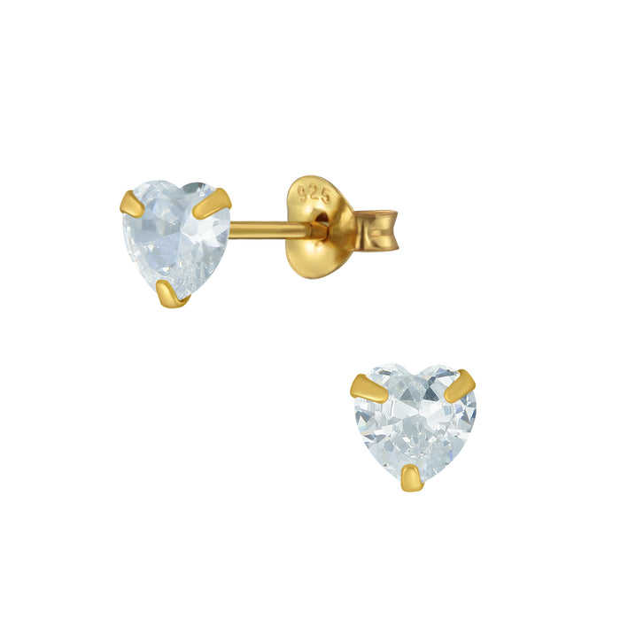 Joy|S - Zilveren hartje oorbellen 5 mm - Zirkonia - goudplating