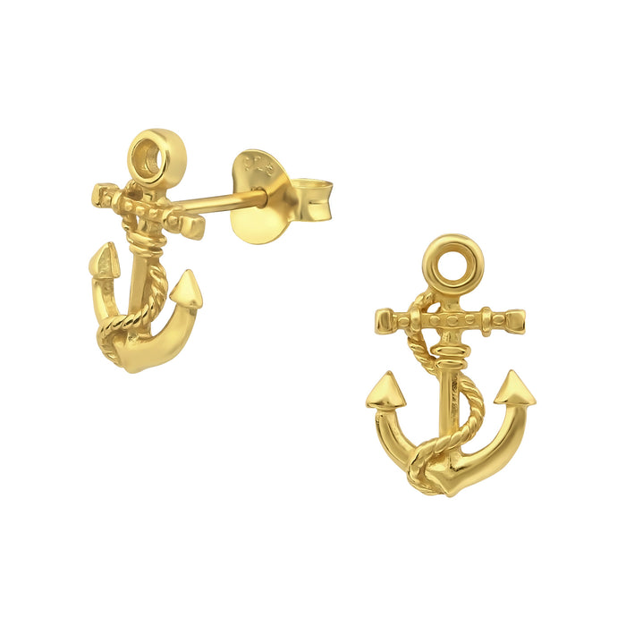 Joy|S - Zilveren anker oorbellen - 8 x 12 mm - oorknoppen - goudplating gold plated