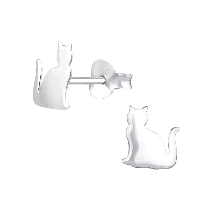 Joy|S - Zilveren kat poes oorbellen - 8 mm - egaal - gepolijst