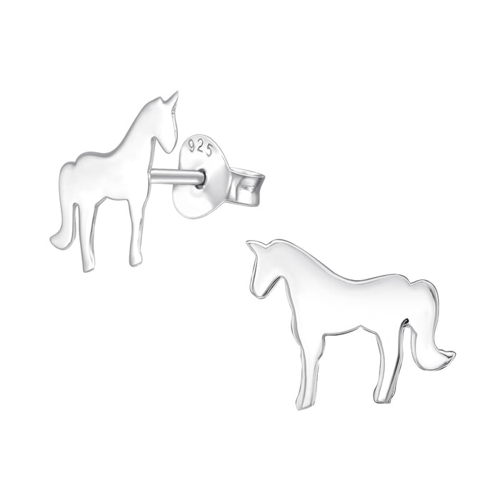 Joy|S - Zilveren paard oorbellen - 11 x 9 mm - egaal gepolijst - oorknoppen - kinderoorbellen