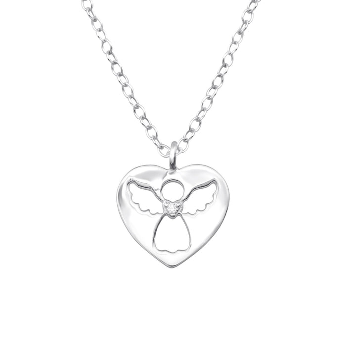Joy|S - Zilveren hartje engel met zirkonia hanger 11 x 10 mm met ketting 39 cm Sterling zilver 925