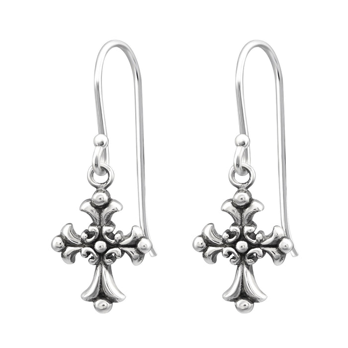 Joy|S - Zilveren Gotisch kruis oorbellen Sterling zilver 925 massief oorhangers