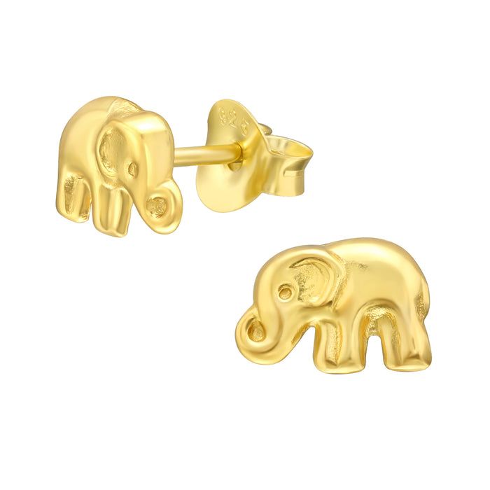 Joy|S - Zilveren olifant oorbellen - 7 x 5 mm - oorknoppen - goudplating / goldplated