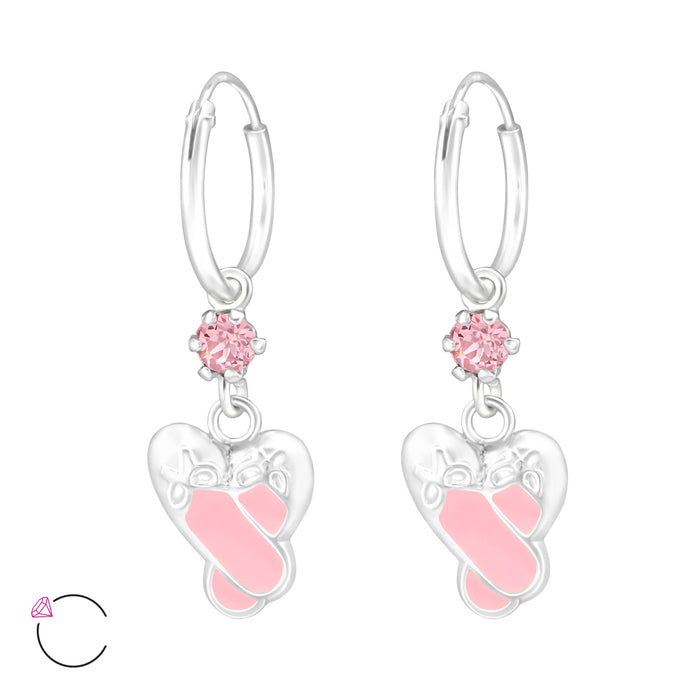Joy|S - Zilveren ballerina ballet schoentje bedel - danseres - oorringen - kristal roze 9 x 23 mm