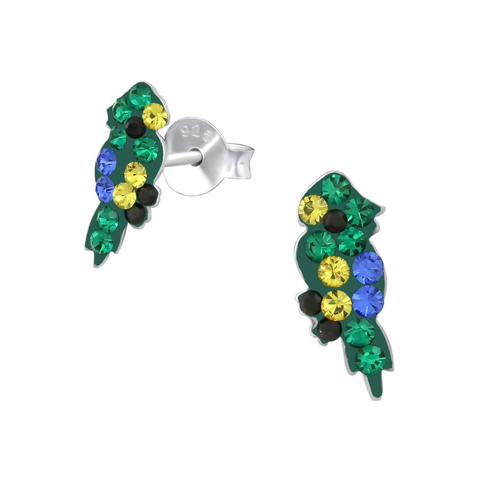 Joy|S - Zilveren papegaai oorbellen - kristal - 5 x 11 mm