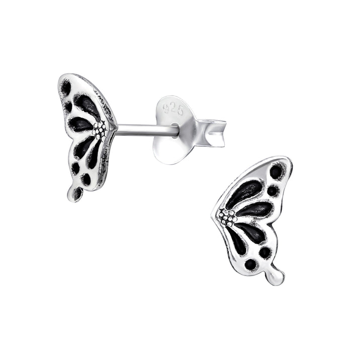 Joy|S - Zilveren vlinder oorbellen - vlinder vleugels - 5 x 8 mm - geoxideerd