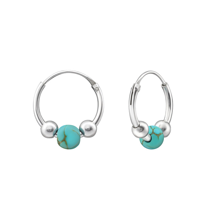 Joy|S - Zilveren Bali oorringen - 12 mm - turkoois - balletjes turquoise - t11
