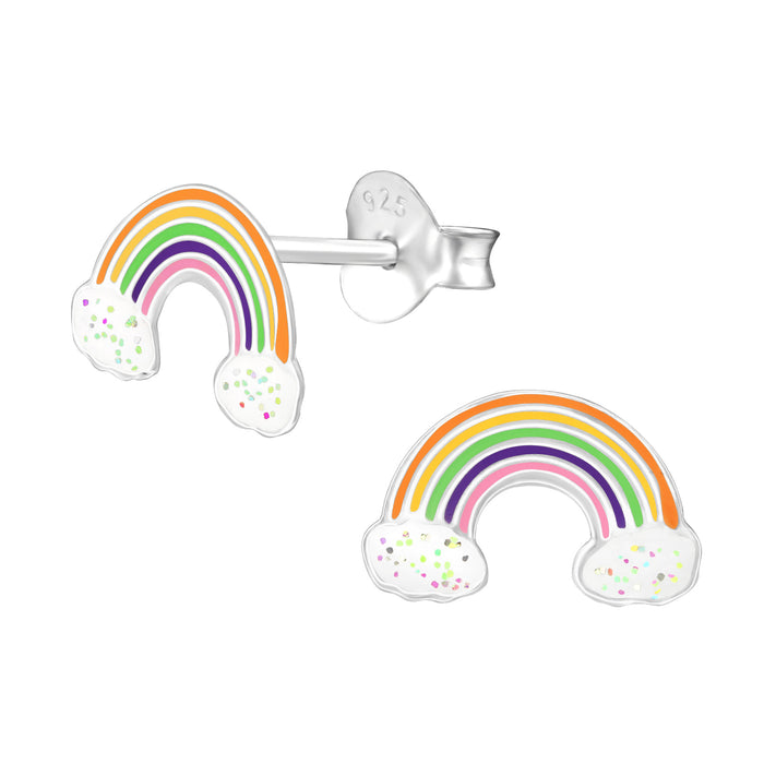 Joy|S - Zilveren regenboog oorbellen - 7 x 10 mm - met glitter wolkjes