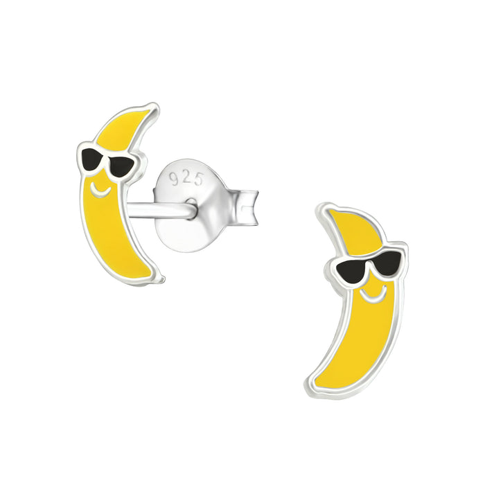 Joy|S - Zilveren banaan oorbellen 9 x 4 mm met zonnebril