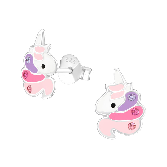 Joy|S - Zilveren eenhoorn oorbellen 7 x 10 mm unicorn roze
