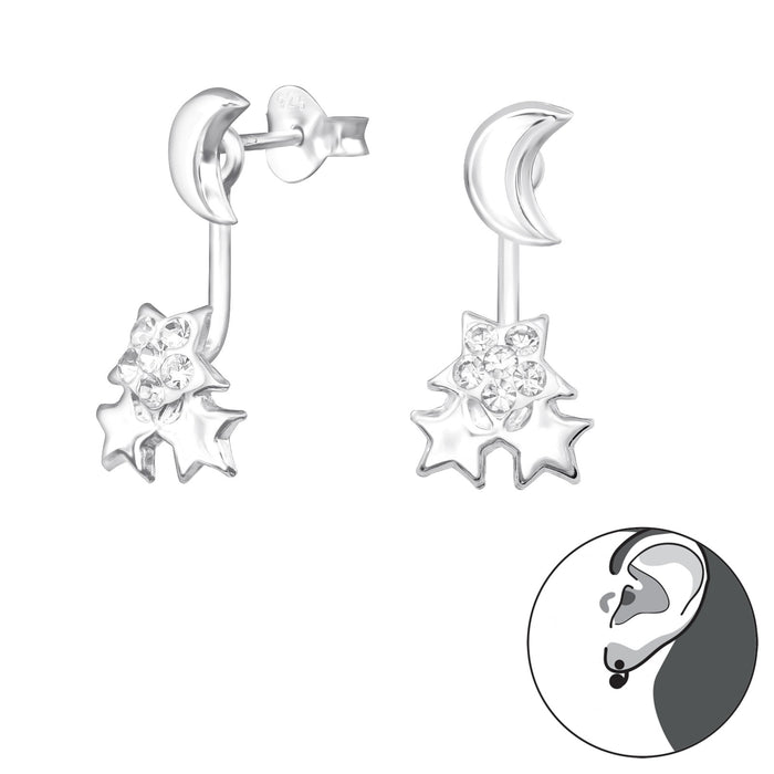 Joy|S - Zilveren moon and stars - ear jackets oorbellen - maan en ster