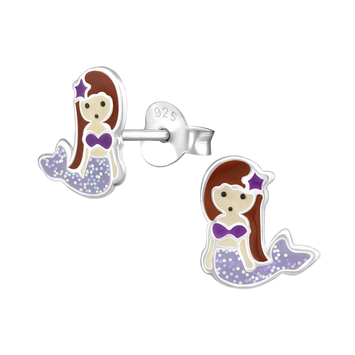 Joy|S - Zilveren zeemeermin oorbellen paars glitter grijs 8 x 9 mm Sterling zilver 925