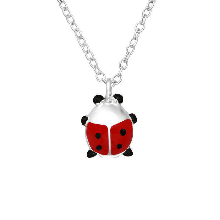 Joy|S - Zilveren lieveheersbeestje hanger 7 x 8 mm met ketting 39 cm