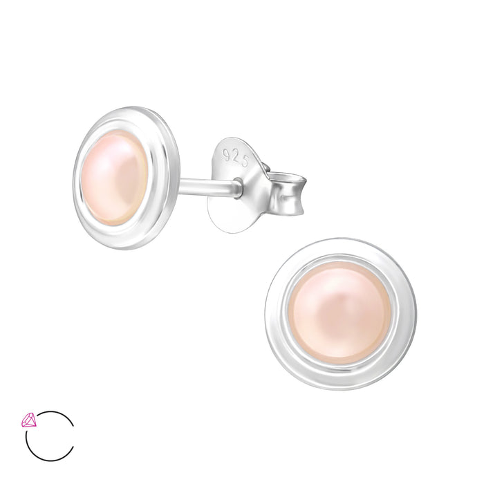 Joy|S - Zilveren parel oorbellen - 7 mm roze