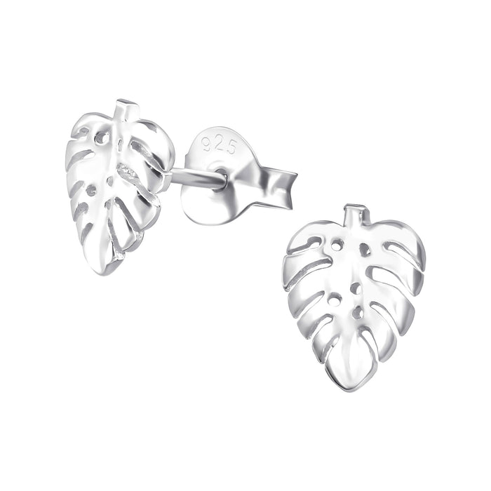 Joy|S - Zilveren blad oorbellen 8 x 7 mm - monstera