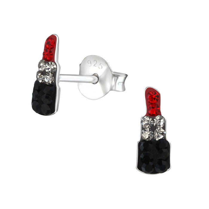 Joy|S - Zilveren lipstick oorbellen met kristal rood zwart 3 x 8 mm lippenstift