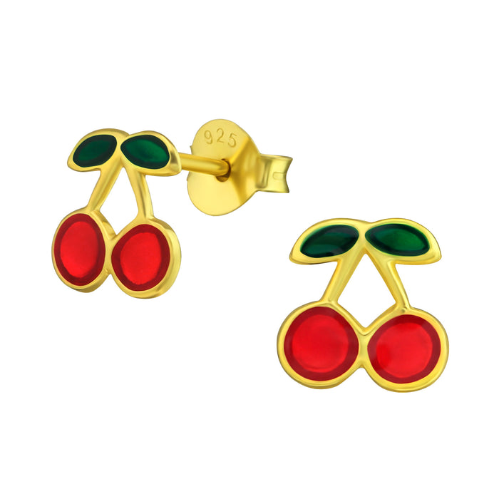 Joy|S - Zilveren kers oorbellen - 8 mm - goudplating