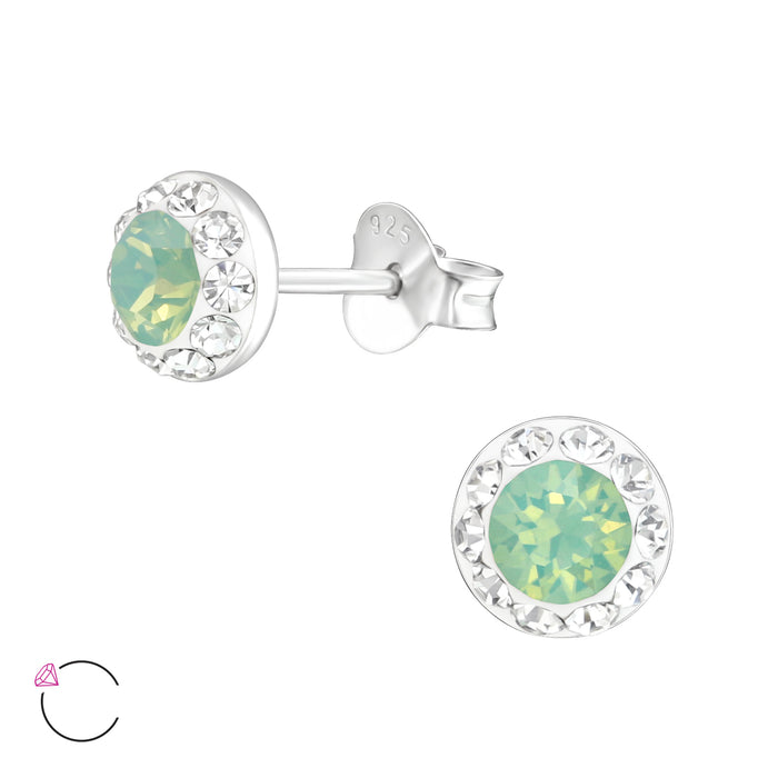 Joy|S - Zilveren ronde oorbellen - oorknoppen - 6 mm - groen kristal