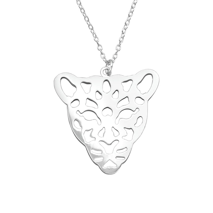 Joy|S - Zilveren luipaard hanger met ketting 45 cm - tijger - panter