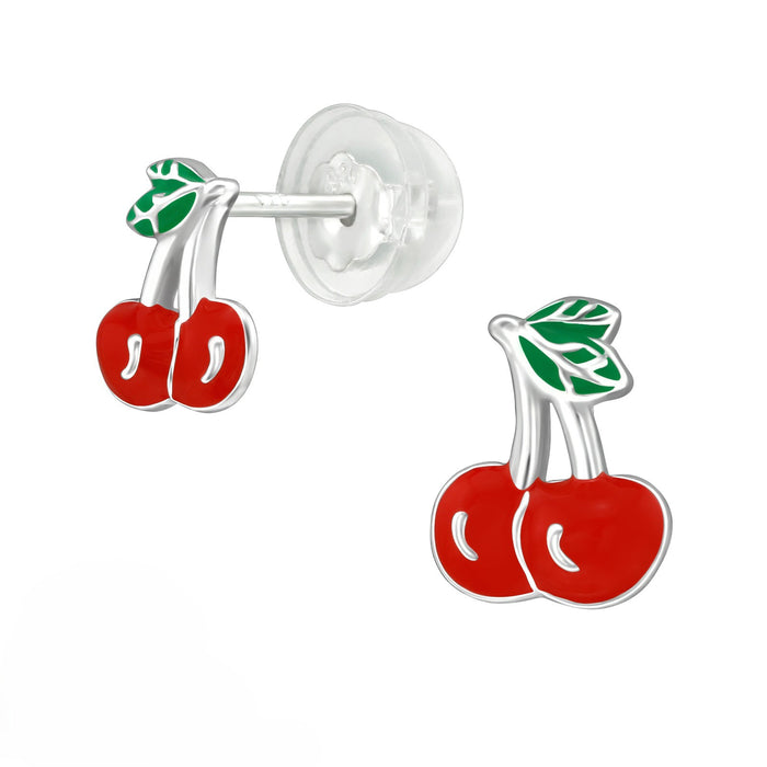 Joy|S - Zilveren kers oorbellen - 6 x 8 mm - kinderoorbellen - extra zacht sluiting (vlindersluiting met siliconen omhulsel)