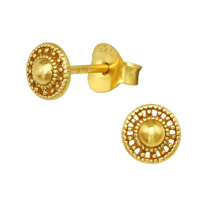 Joy|S - Zilveren ronde oorbellen - 5 mm - zon - oorknopjes - goudplating gold plated