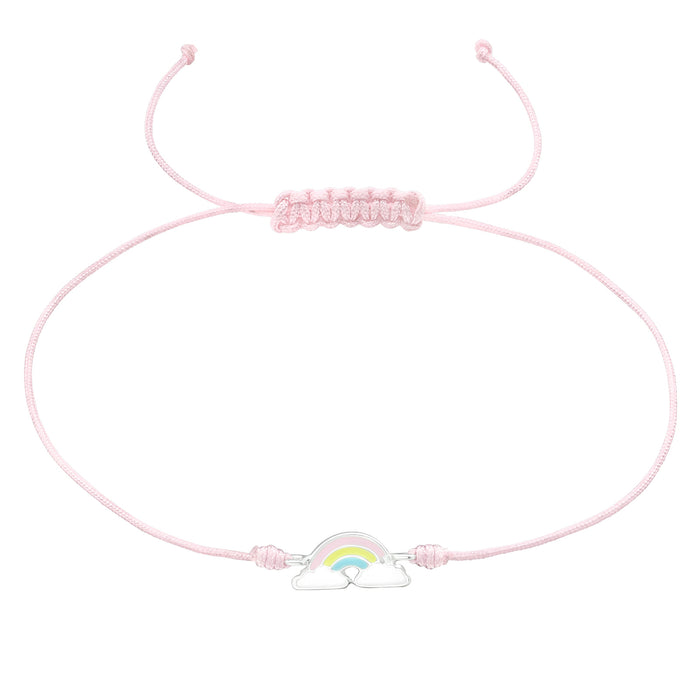 Joy|S - Zilveren regenboog bedel armband - bedel sterling zilver 925 - roze koord