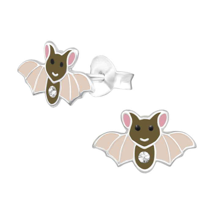 Joy|S - Zilveren vleermuis oorbellen - halloween - 11 x 7 mm - kinderoorbellen