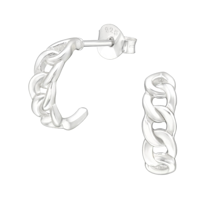 Joy|S - Zilveren oorringen stud - 12 mm - schakel gourmet - dikte: 4 mm - oorbellen