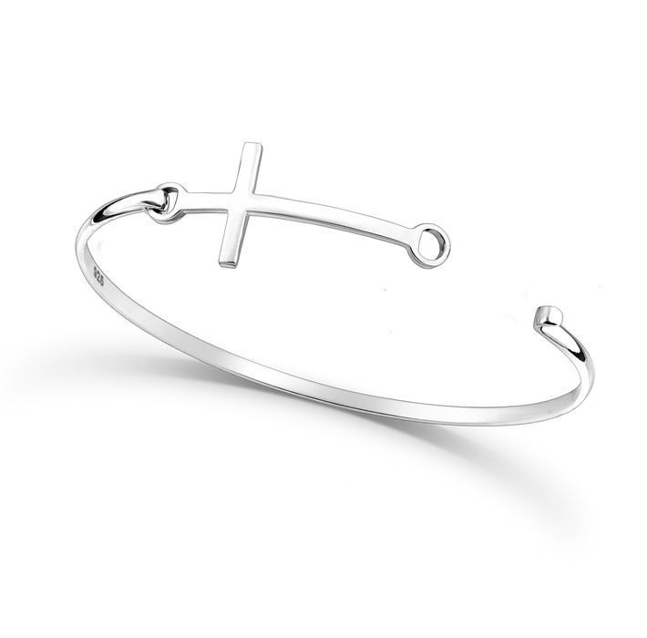 Joy|S - Zilveren kruis armband - bangle - 59 mm / 3 mm - massief