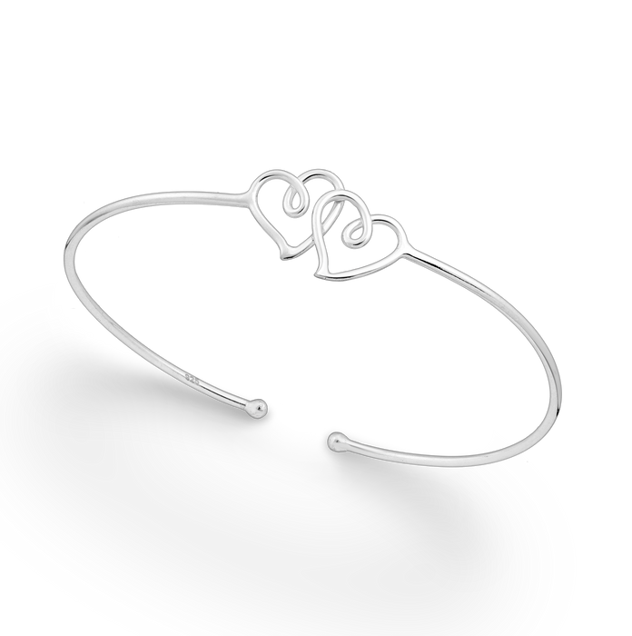 Joy|S - Zilveren armband - hartje bangle - 2 hartjes - 64 mm