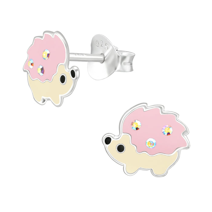 Joy|S - Zilveren egel oorbellen - 9 x 7 mm - creme roze met kristal - kinderoorbellen