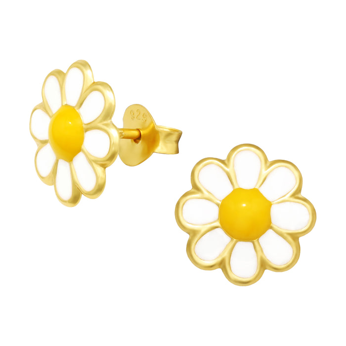 Joy|S - Zilveren madelief bloem oorbellen - 10 mm - oorknoppen - goudplating