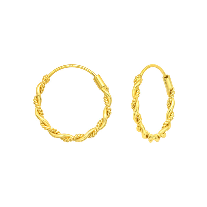 Joy|S - Zilveren oorringen - twisted / gedraaid - 16 mm / 1.8 mm - goudplated / gold plated