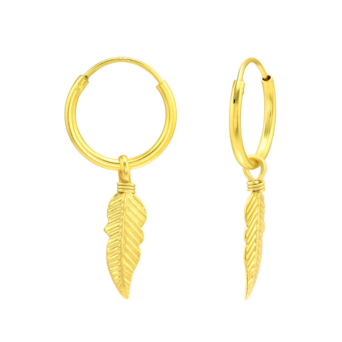 Joy|S - Zilveren veer bedel oorbellen - oorringen - goudplating