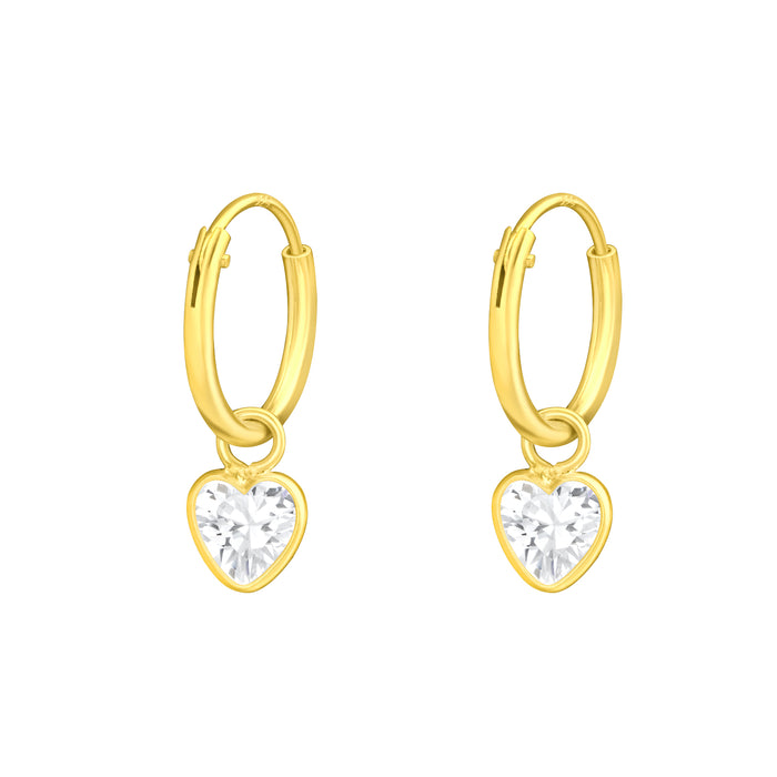 Joy|S - Zilveren hartje bedel oorbellen - oorringen - zirkonia - goudplating