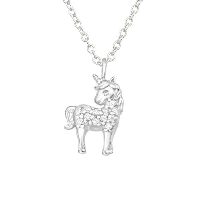 Joy|S - Zilveren eenhoorn paard hanger met ketting - zirkonia - unicorn - voor kinderen
